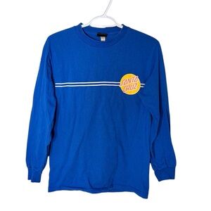 SANTA CRUZ Men’s Vintage Cobalt Blue Long Sleeve Shirt Logo Race Stripes Small